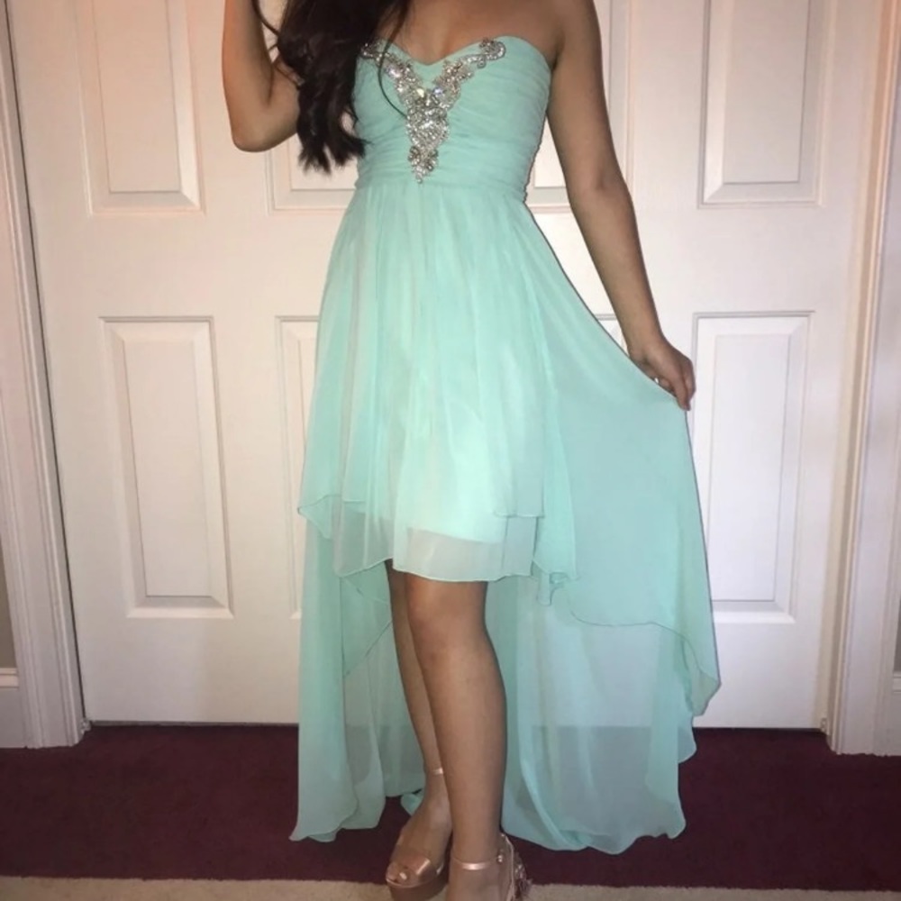 Mint Hi Low Prom Dress